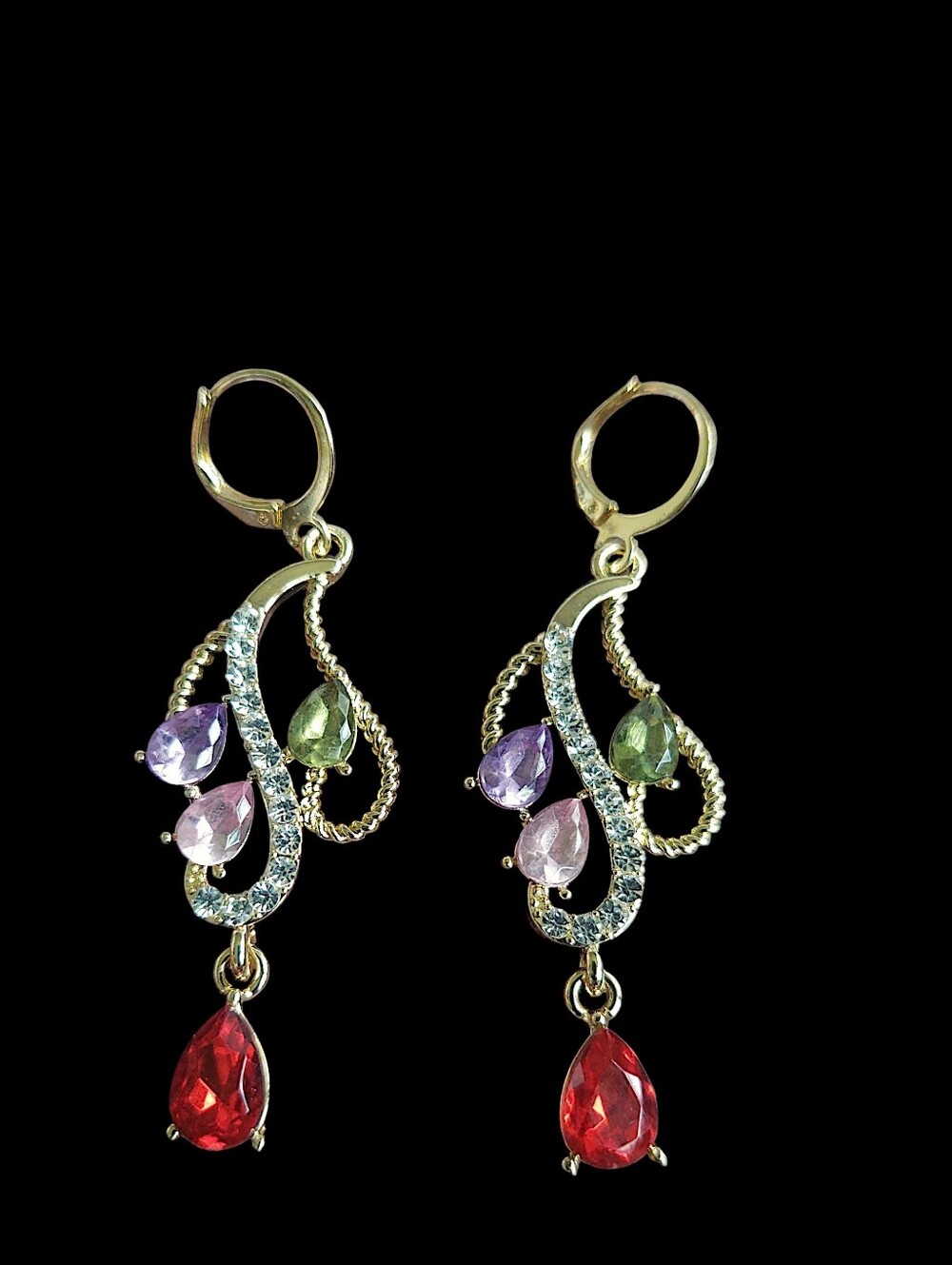 Multi-colored Crystal Teardrop Dangle Earrings